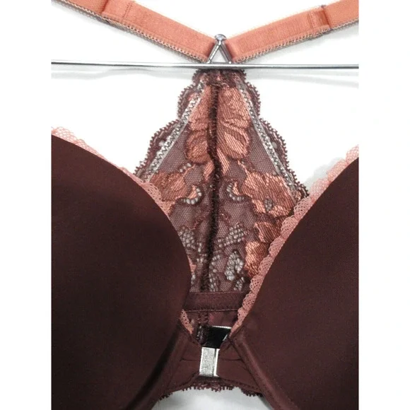 Adore Me Bra Lace Racer Back Plunge Front Close Pushup Brown Women's Size 34DD - Picture 3 of 11